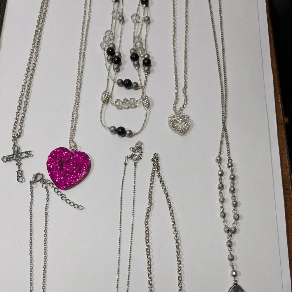 Silver Tone Necklace Lot 23 Fashion Jewelry Ready to Wear Variety Colors Styles